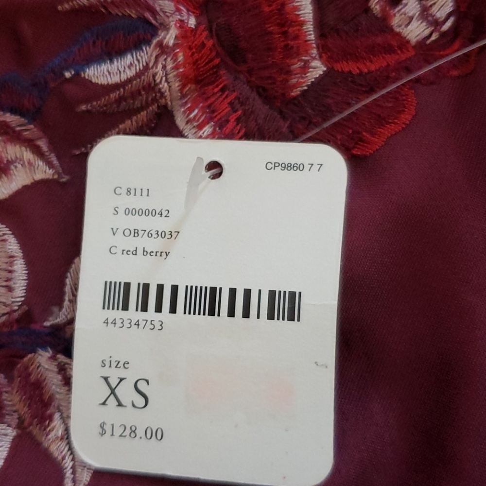 Free People Burgundy Embroidered Blouse NWT - Picture 7 of 7